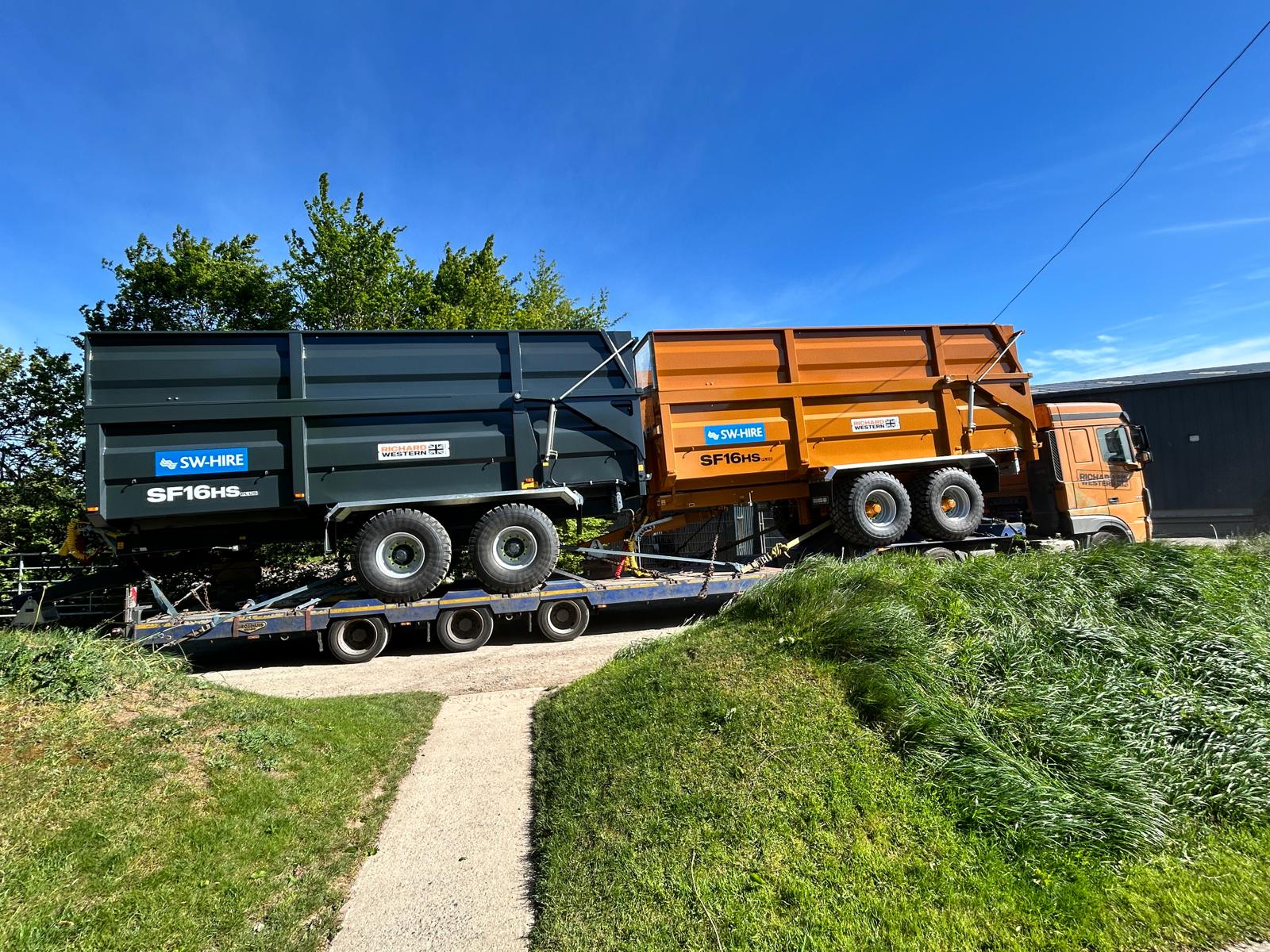 richard western silage trailers loaded on lorry